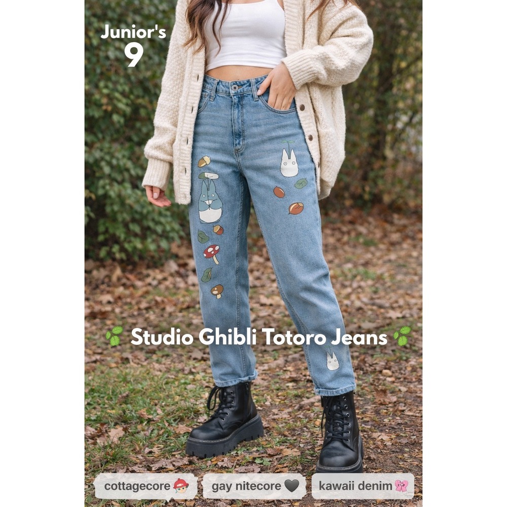 Studio Ghibli Totoro‎ Jeans Cottagecore Anime Denim Pants Junior 9